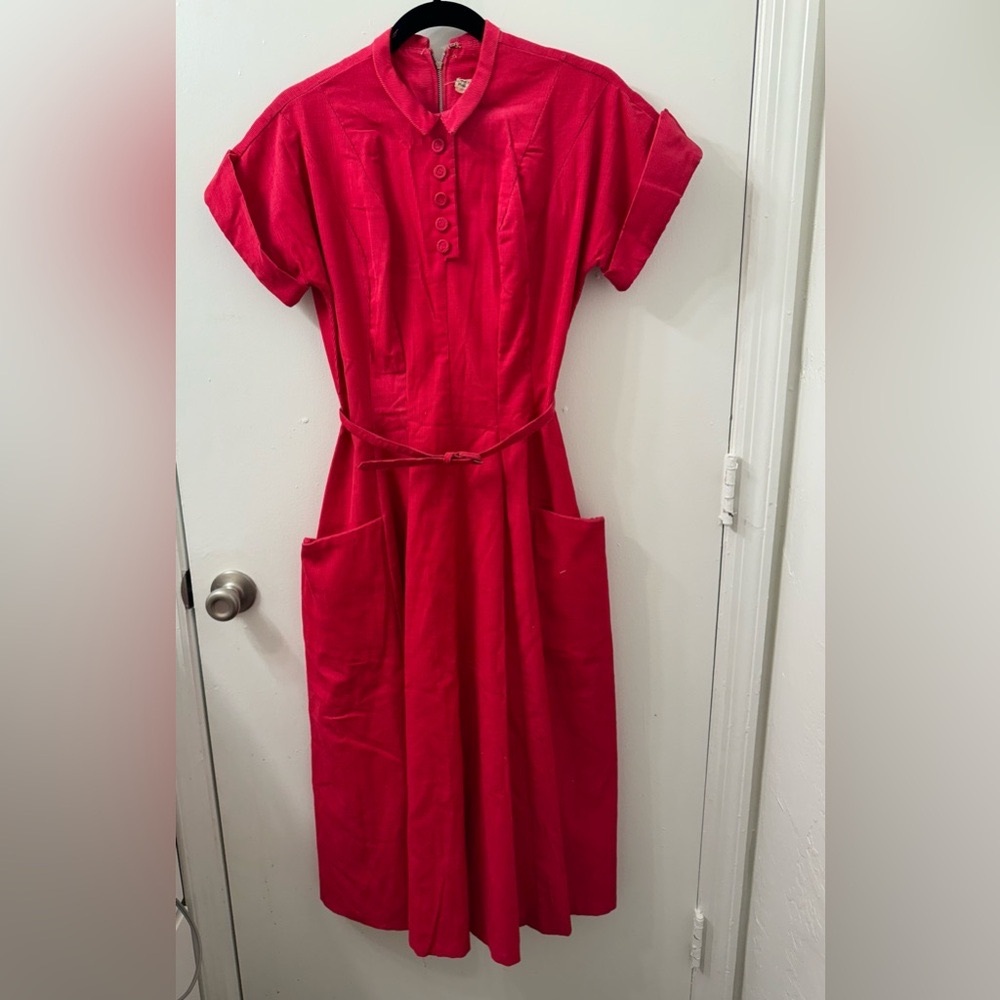 Vintage 1950s corduroy red dress